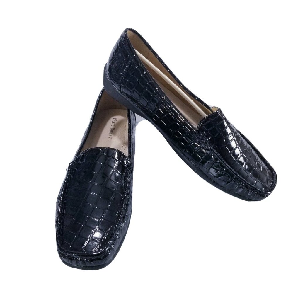Pierre Dumas Loafers Women Size 11 Black Croc Print Shiny NEW Slip On Hazel-7